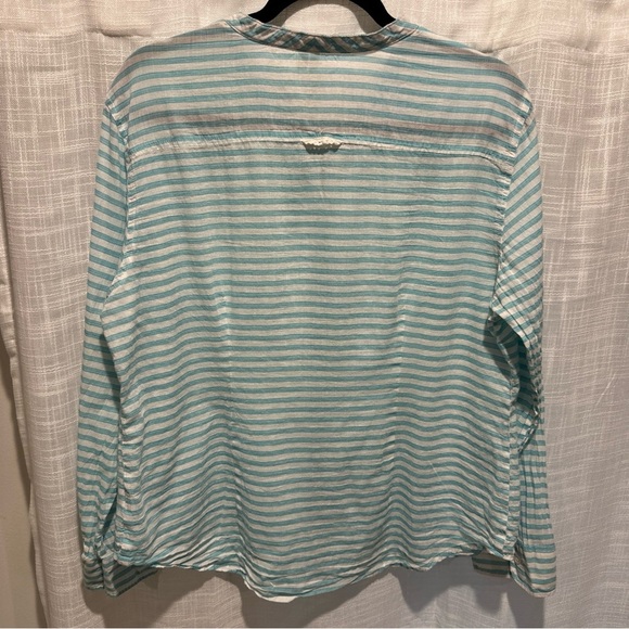 Grand & Greene  Womens Blouse XL Blue Stripe Long Sleeve Boho Popover Blouse - Picture 7 of 8